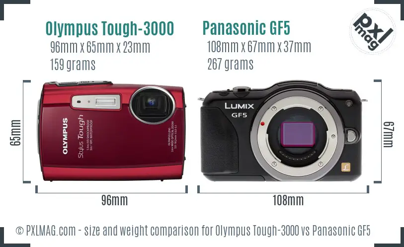 Olympus Tough-3000 vs Panasonic GF5 size comparison