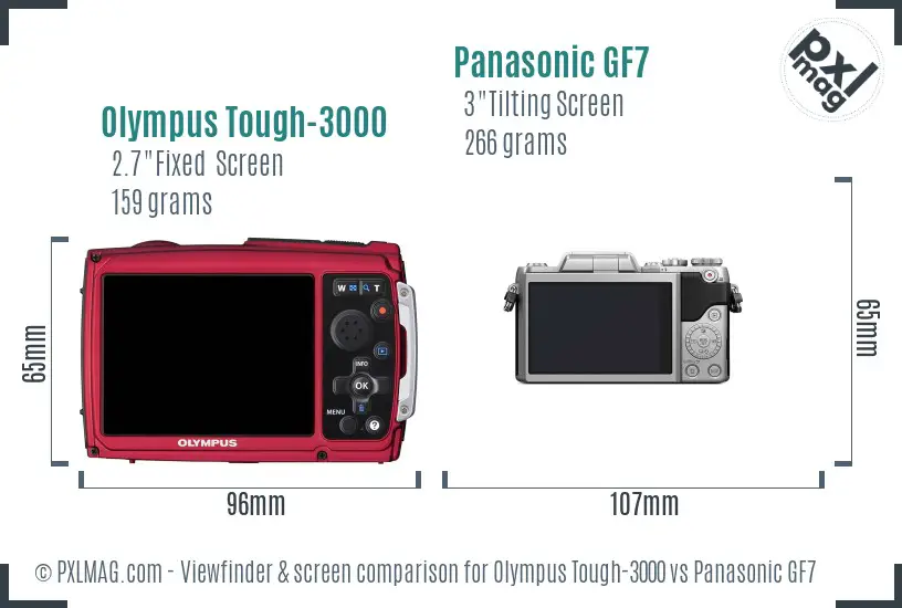 Olympus Tough-3000 vs Panasonic GF7 Screen and Viewfinder comparison