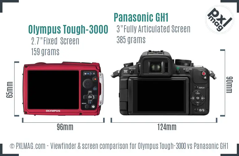 Olympus Tough-3000 vs Panasonic GH1 Screen and Viewfinder comparison