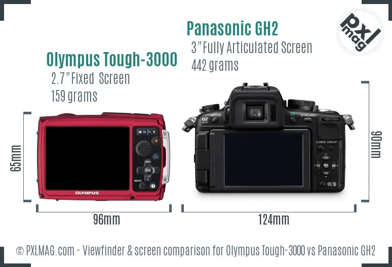 Olympus Tough-3000 vs Panasonic GH2 Screen and Viewfinder comparison