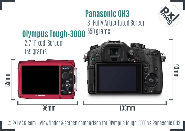 Olympus Tough-3000 vs Panasonic GH3 Screen and Viewfinder comparison