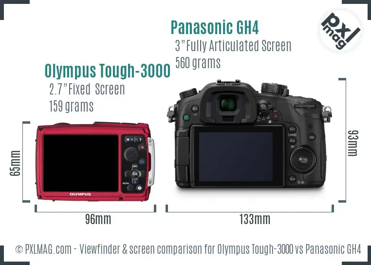 Olympus Tough-3000 vs Panasonic GH4 Screen and Viewfinder comparison