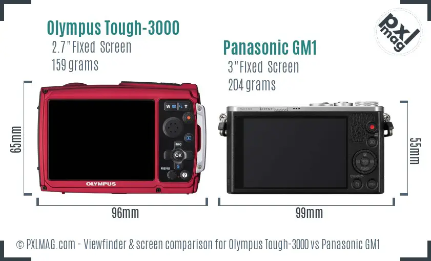 Olympus Tough-3000 vs Panasonic GM1 Screen and Viewfinder comparison