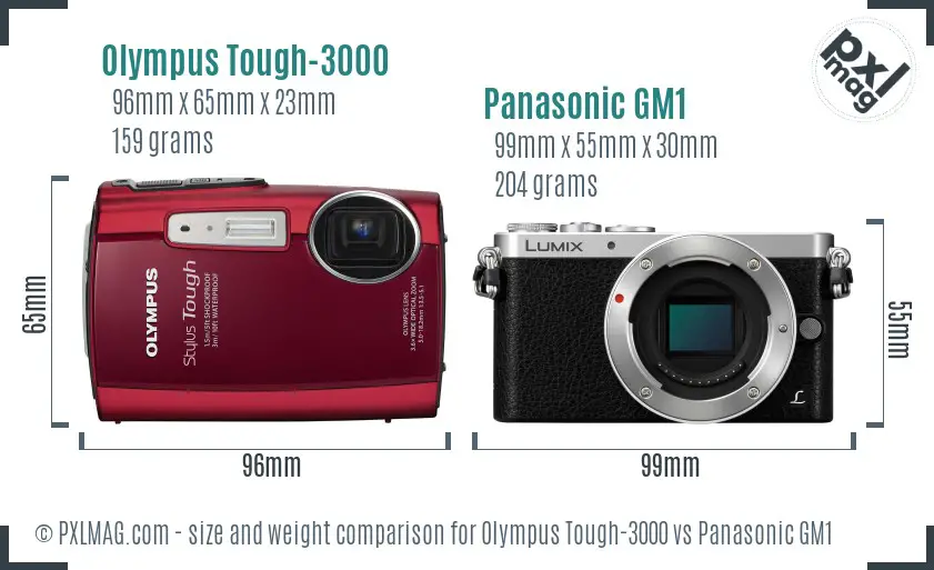 Olympus Tough-3000 vs Panasonic GM1 size comparison Olympus Tough-3000 vs Panasonic GM1 size comparison