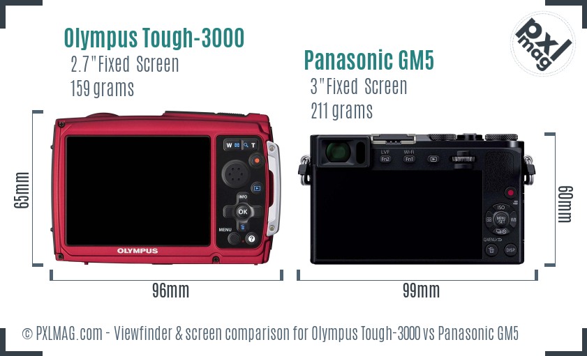 Olympus Tough-3000 vs Panasonic GM5 Screen and Viewfinder comparison