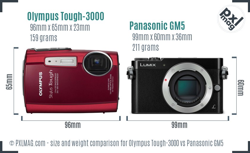 Olympus Tough-3000 vs Panasonic GM5 size comparison Olympus Tough-3000 vs Panasonic GM5 size comparison