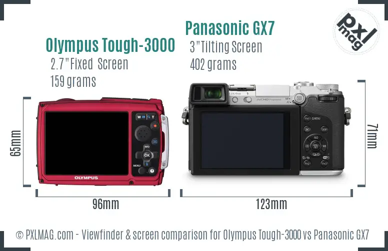 Olympus Tough-3000 vs Panasonic GX7 Screen and Viewfinder comparison Olympus Tough-3000 vs Panasonic GX7 Screen and Viewfinder comparison