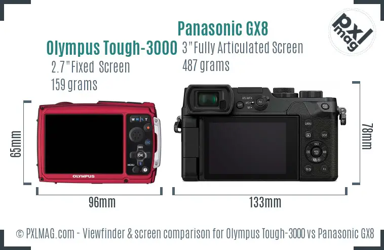 Olympus Tough-3000 vs Panasonic GX8 Screen and Viewfinder comparison Olympus Tough-3000 vs Panasonic GX8 Screen and Viewfinder comparison