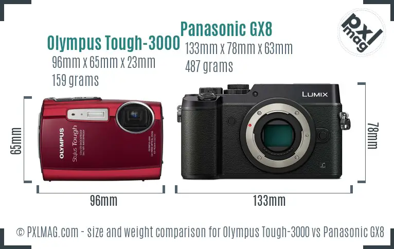 Olympus Tough-3000 vs Panasonic GX8 size comparison Olympus Tough-3000 vs Panasonic GX8 size comparison