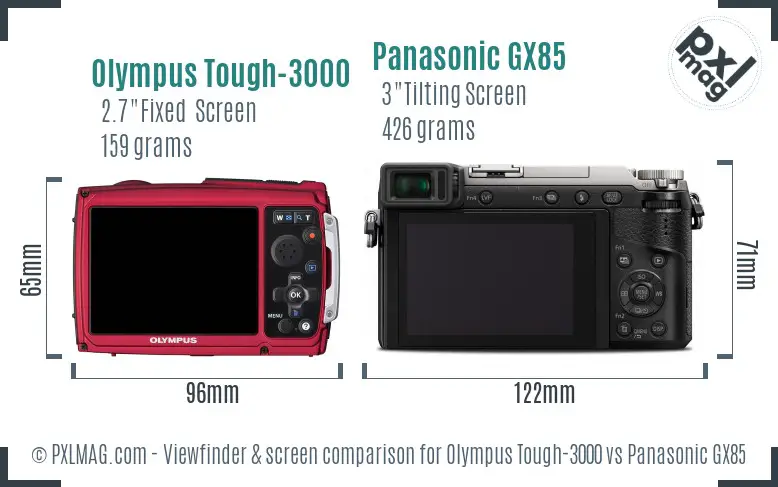 Olympus Tough-3000 vs Panasonic GX85 Screen and Viewfinder comparison