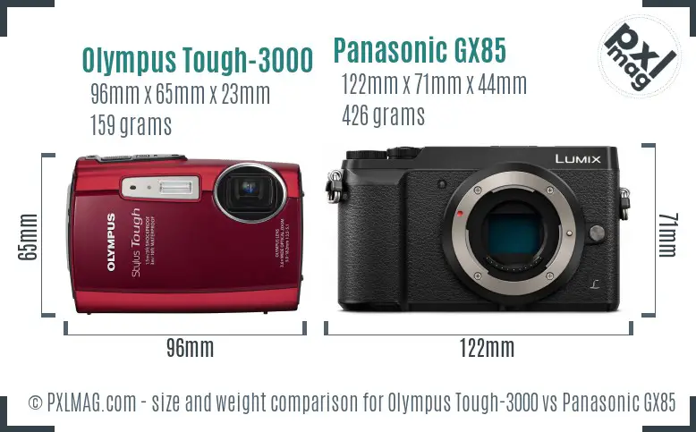 Olympus Tough-3000 vs Panasonic GX85 size comparison