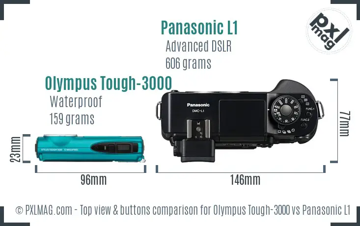 Olympus Tough-3000 vs Panasonic L1 top view buttons comparison