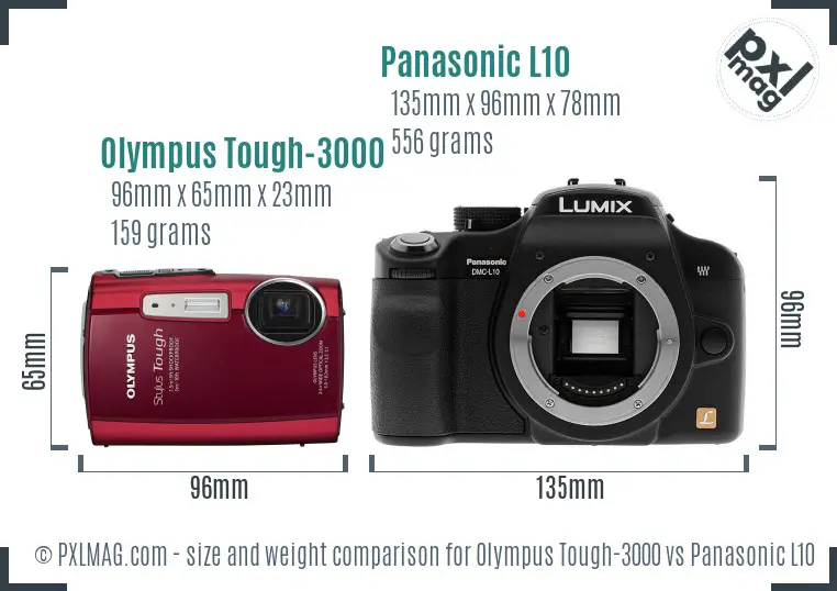 Olympus Tough-3000 vs Panasonic L10 size comparison