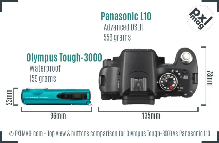 Olympus Tough-3000 vs Panasonic L10 top view buttons comparison