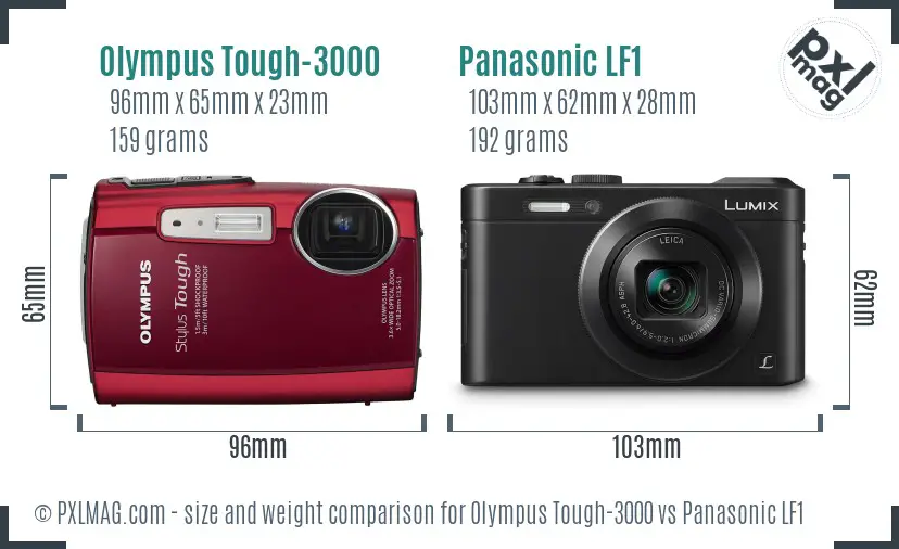Olympus Tough-3000 vs Panasonic LF1 size comparison