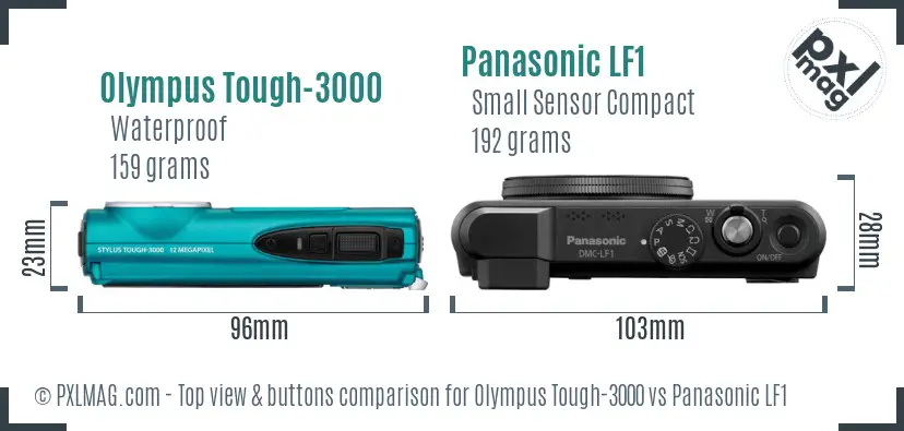 Olympus Tough-3000 vs Panasonic LF1 top view buttons comparison