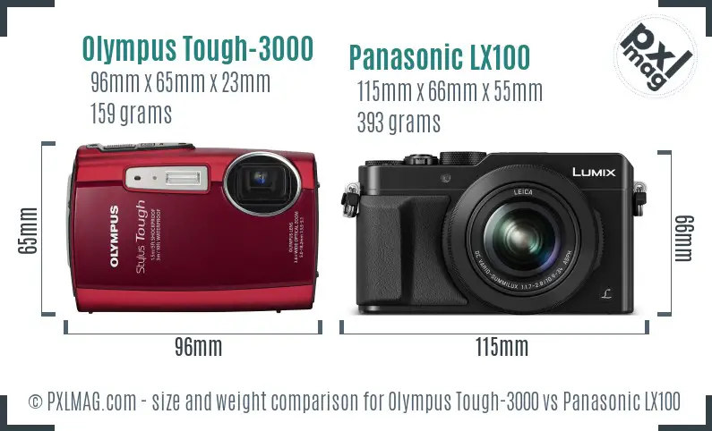 Olympus Tough-3000 vs Panasonic LX100 size comparison Olympus Tough-3000 vs Panasonic LX100 size comparison