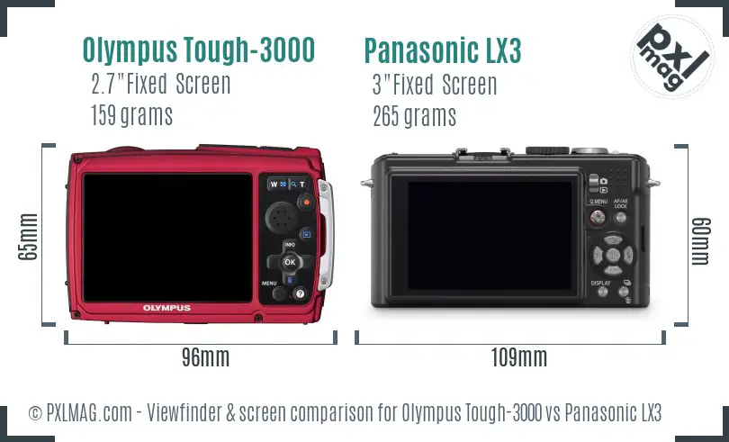 Olympus Tough-3000 vs Panasonic LX3 Screen and Viewfinder comparison