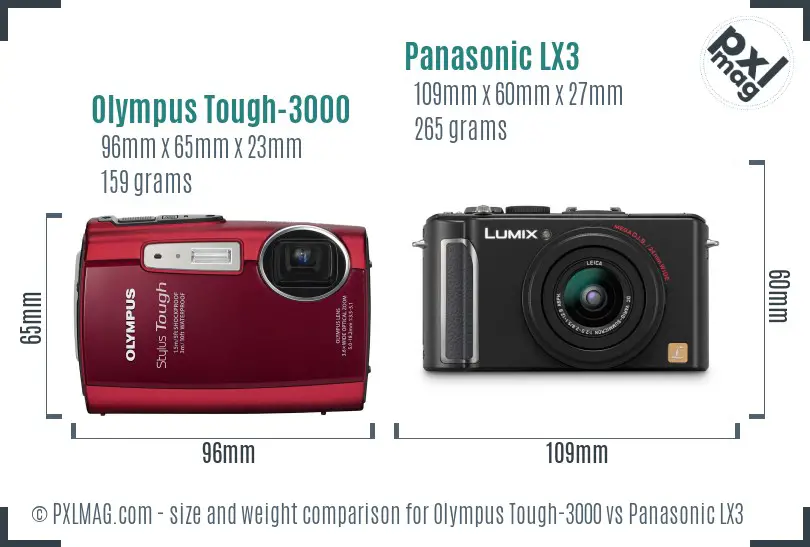 Olympus Tough-3000 vs Panasonic LX3 size comparison