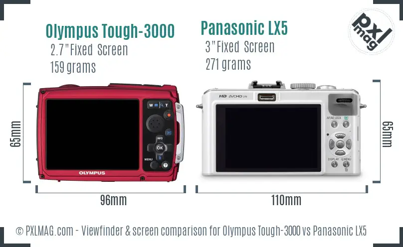 Olympus Tough-3000 vs Panasonic LX5 Screen and Viewfinder comparison Olympus Tough-3000 vs Panasonic LX5 Screen and Viewfinder comparison