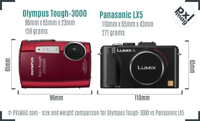 Olympus Tough-3000 vs Panasonic LX5 size comparison Olympus Tough-3000 vs Panasonic LX5 size comparison