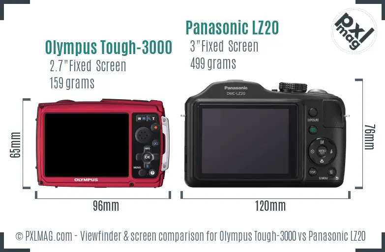 Olympus Tough-3000 vs Panasonic LZ20 Screen and Viewfinder comparison Olympus Tough-3000 vs Panasonic LZ20 Screen and Viewfinder comparison