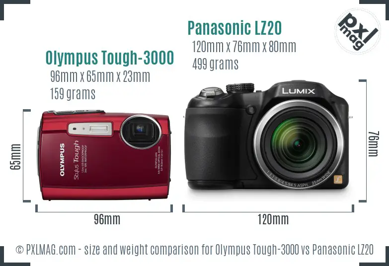 Olympus Tough-3000 vs Panasonic LZ20 size comparison Olympus Tough-3000 vs Panasonic LZ20 size comparison