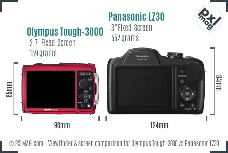 Olympus Tough-3000 vs Panasonic LZ30 Screen and Viewfinder comparison