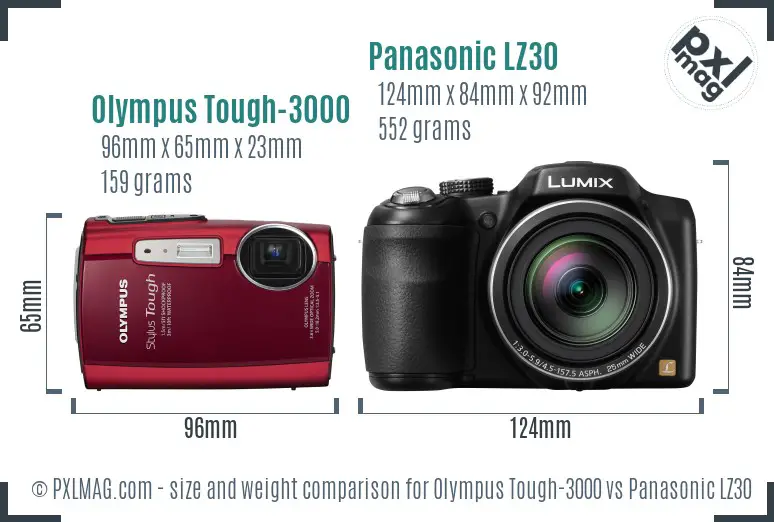 Olympus Tough-3000 vs Panasonic LZ30 size comparison Olympus Tough-3000 vs Panasonic LZ30 size comparison