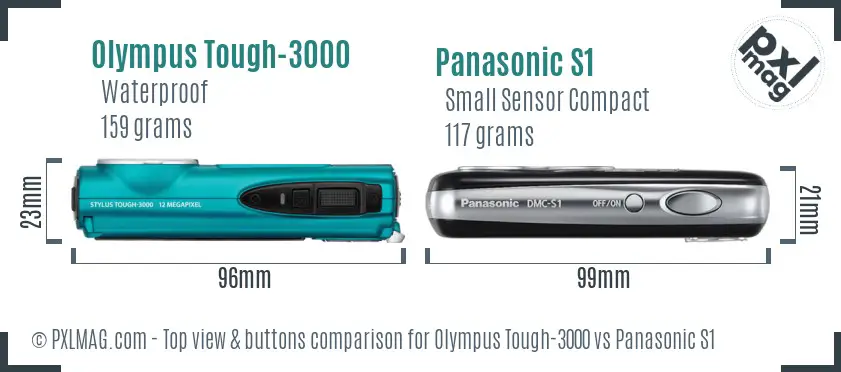 Olympus Tough-3000 vs Panasonic S1 top view buttons comparison Olympus Tough-3000 vs Panasonic S1 top view buttons comparison