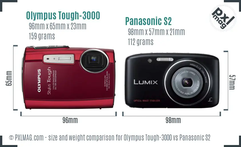 Olympus Tough-3000 vs Panasonic S2 size comparison