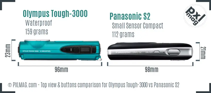 Olympus Tough-3000 vs Panasonic S2 top view buttons comparison