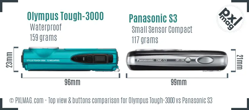 Olympus Tough-3000 vs Panasonic S3 top view buttons comparison Olympus Tough-3000 vs Panasonic S3 top view buttons comparison