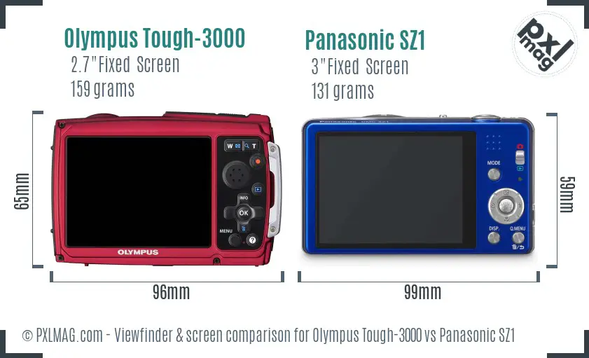 Olympus Tough-3000 vs Panasonic SZ1 Screen and Viewfinder comparison