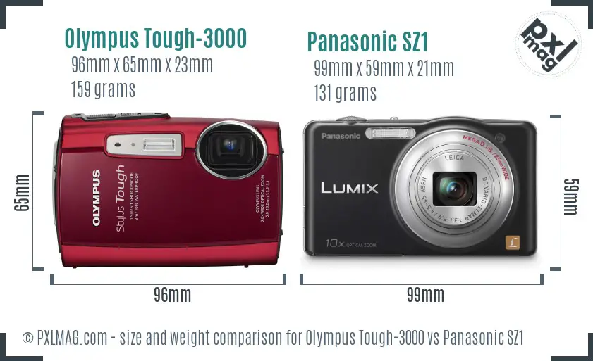 Olympus Tough-3000 vs Panasonic SZ1 size comparison