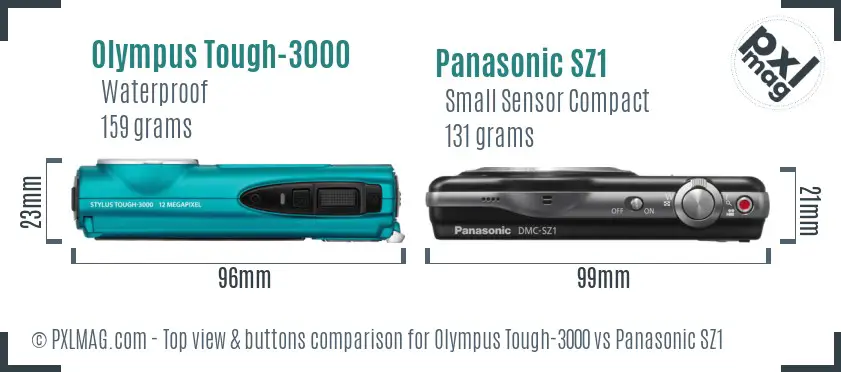 Olympus Tough-3000 vs Panasonic SZ1 top view buttons comparison