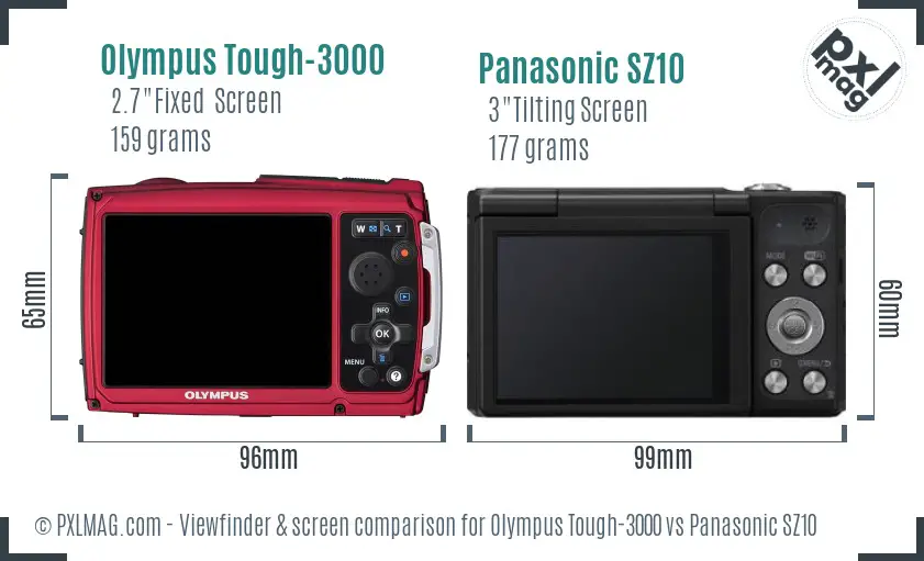 Olympus Tough-3000 vs Panasonic SZ10 Screen and Viewfinder comparison