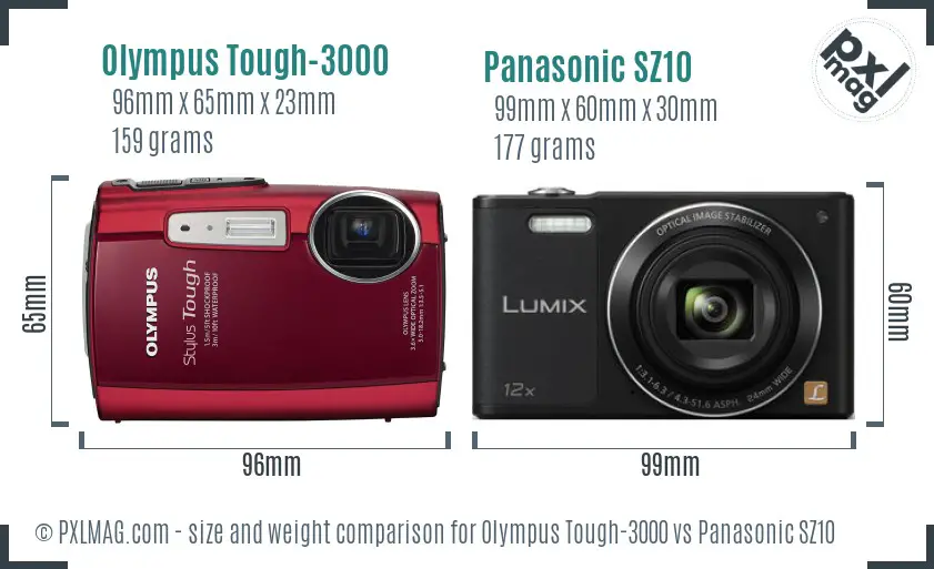 Olympus Tough-3000 vs Panasonic SZ10 size comparison