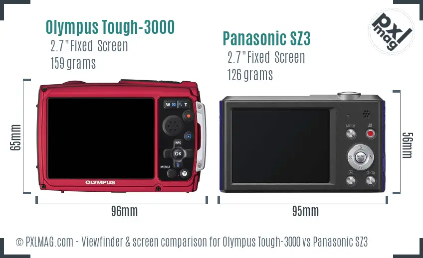 Olympus Tough-3000 vs Panasonic SZ3 Screen and Viewfinder comparison