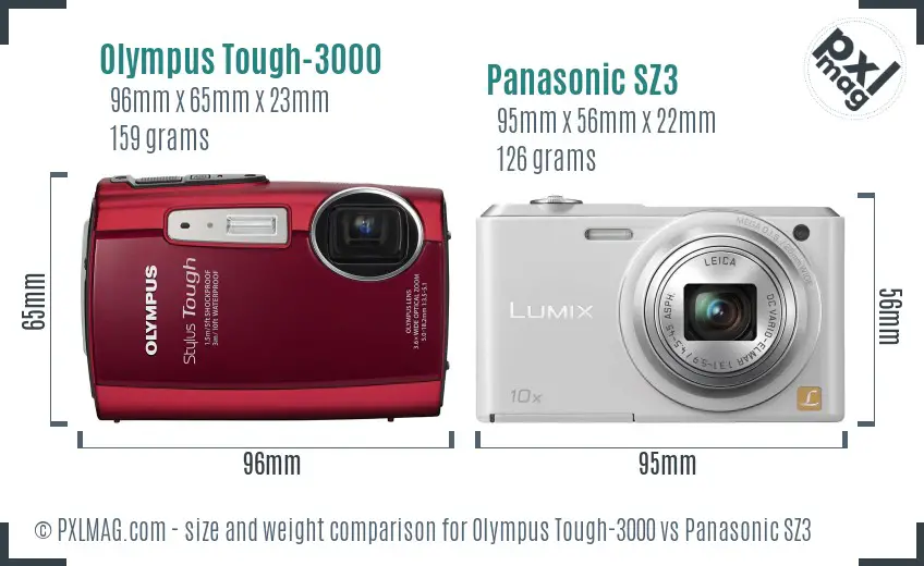 Olympus Tough-3000 vs Panasonic SZ3 size comparison