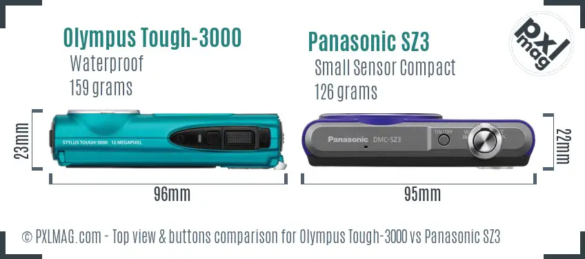 Olympus Tough-3000 vs Panasonic SZ3 top view buttons comparison