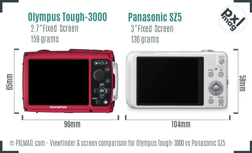 Olympus Tough-3000 vs Panasonic SZ5 Screen and Viewfinder comparison