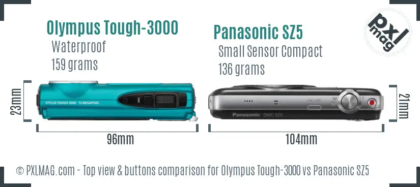 Olympus Tough-3000 vs Panasonic SZ5 top view buttons comparison