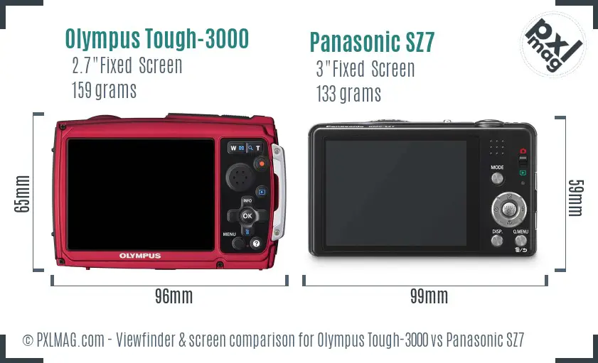 Olympus Tough-3000 vs Panasonic SZ7 Screen and Viewfinder comparison