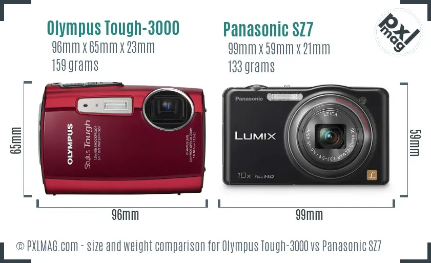 Olympus Tough-3000 vs Panasonic SZ7 size comparison