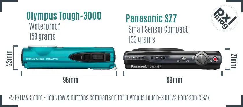 Olympus Tough-3000 vs Panasonic SZ7 top view buttons comparison