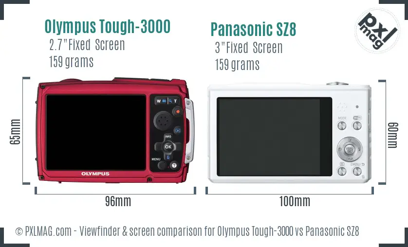 Olympus Tough-3000 vs Panasonic SZ8 Screen and Viewfinder comparison