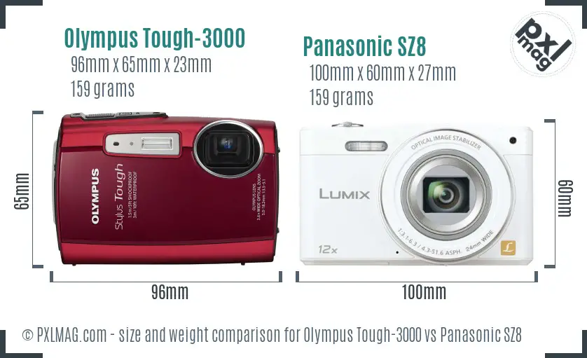 Olympus Tough-3000 vs Panasonic SZ8 size comparison