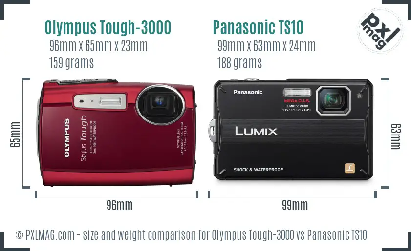 Olympus Tough-3000 vs Panasonic TS10 size comparison