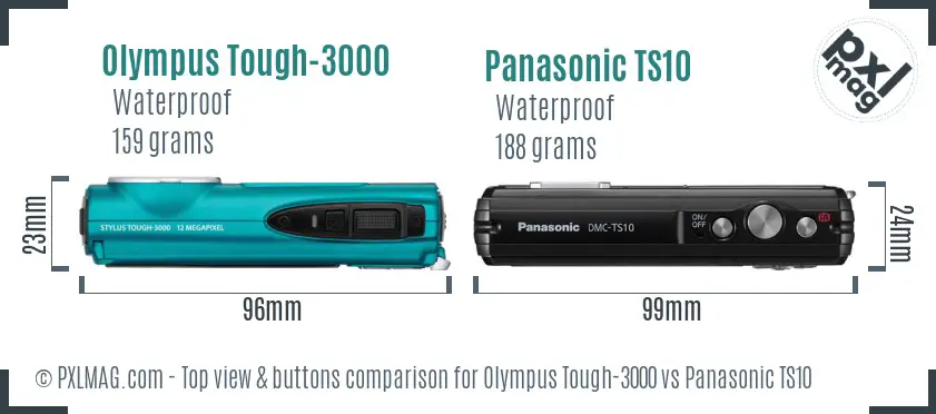 Olympus Tough-3000 vs Panasonic TS10 top view buttons comparison